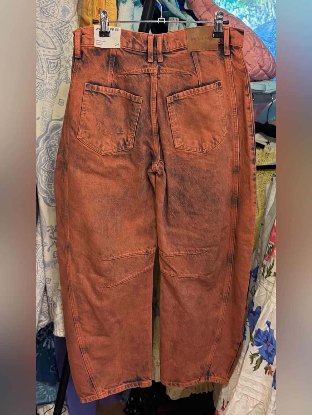 NWT Free People We The Free Good Luck Mid-Rise Barrel Jeans - raspberry - 24 - Picture 9 of 12